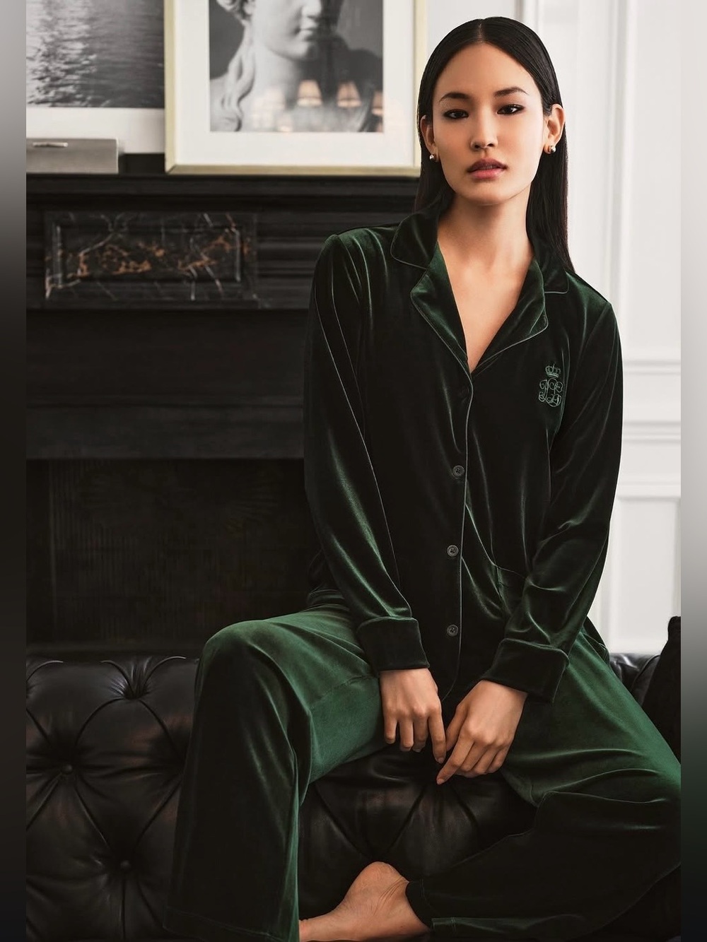 LAUREN RALPH LAUREN Velvet Pajama Set Emerald Green Women M Loungewear Holiday